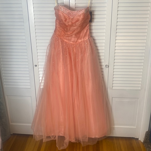 JOLI Prom | Coral Strapless Ballgown | Size 14 - Picture 1 of 8